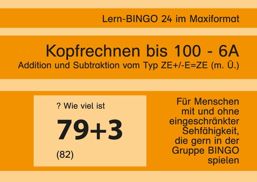 [800516] Lern-BINGO 6A Addition Subtraktion ( ZE+/-E=ZE m.Ü) bis 100 PDF