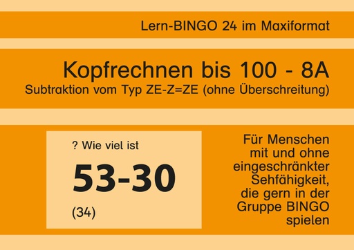 [800520] Lern-BINGO 8A Subtraktion (Z+ZE=ZE o.Ü) bis 100 PDF