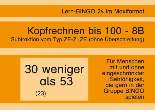 [800521] Lern-BINGO 8B Subtraktion (Z+ZE=ZE o.Ü) bis 100 PDF